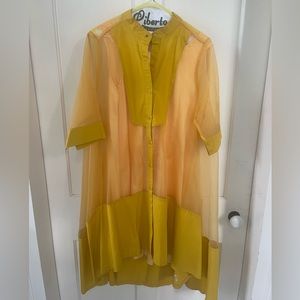 Gracia yellow sheer dress with yellow silk slip underneath. Size small.